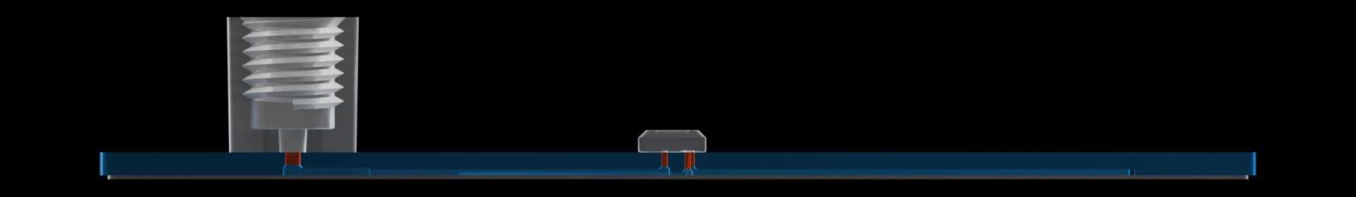Side cross-section of the reference device with machined microfeatures in the fluidic layer highlighted.