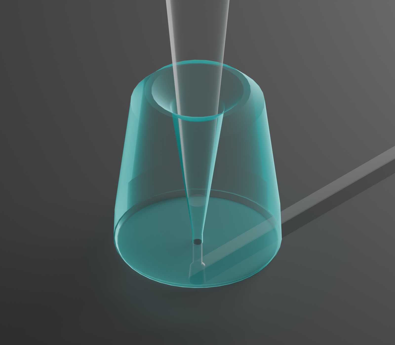 The small cylindrical pipette interface with a pipette tip inserted into it. Liquid flows from the pipette tip into the microfluidic device through the pipette interface.